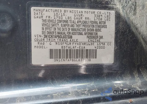 2016 Nissan Versa 1.6 S from USA, damaged, VIN 3N1CN7AP8GL837338